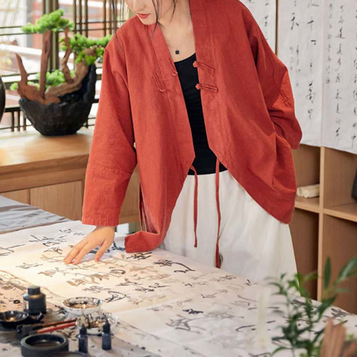 Chaqueta de manga larga con diseño Hanfu con botones de Buddha Stones, chaqueta superior abierta con parte delantera abierta para meditación Zen - image 3