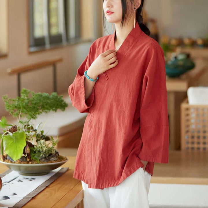 Chaqueta de manga larga con diseño Hanfu con botones de Buddha Stones, chaqueta superior abierta con parte delantera abierta para meditación Zen - image 5