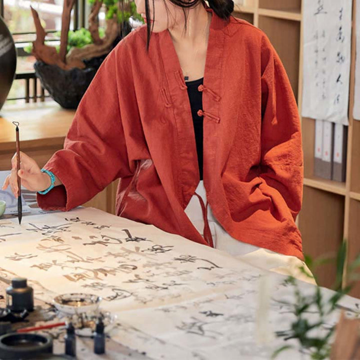 Chaqueta de manga larga con diseño de Hanfu y botones de rana con Buddha Stones y parte superior abierta para meditación zen - image 2