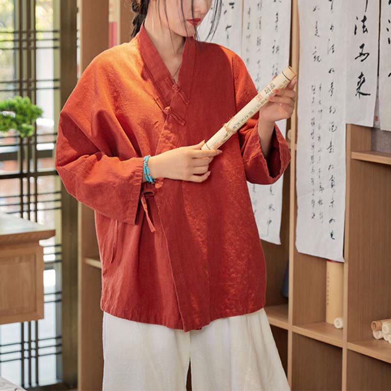Chaqueta de manga larga con diseño Hanfu con botones de Buddha Stones, chaqueta superior abierta con parte delantera abierta para meditación Zen - image 7