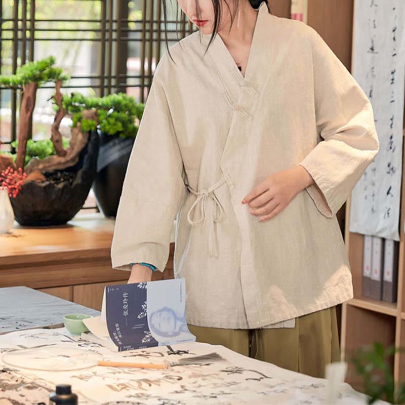 Chaqueta de manga larga con diseño de Hanfu y botones de rana con Buddha Stones y parte superior abierta para meditación zen - image 19
