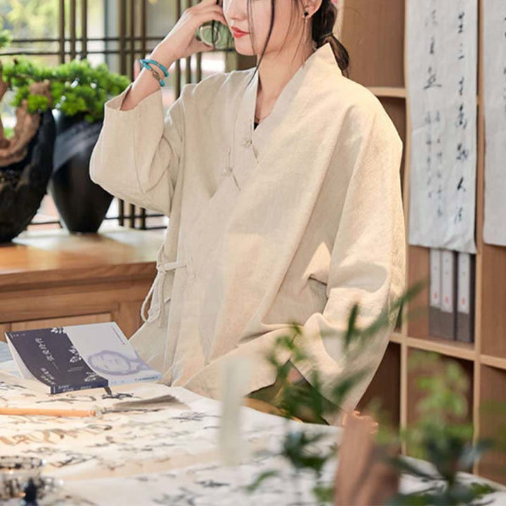 Chaqueta de manga larga con diseño Hanfu con botones de Buddha Stones, chaqueta superior abierta con parte delantera abierta para meditación Zen - image 20