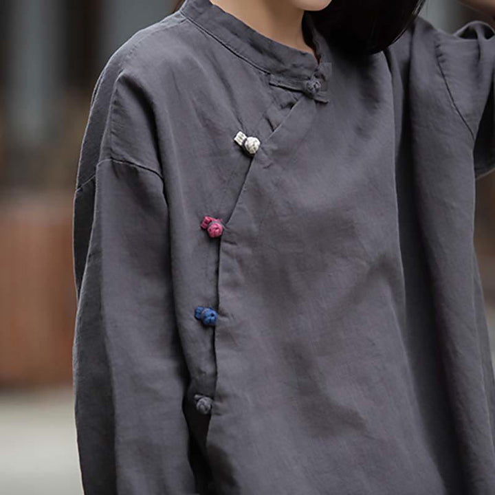 Blusa de lino de ramio con Buddha Stones , camisa para mujer, ropa estilo Hanfu chino - image 7