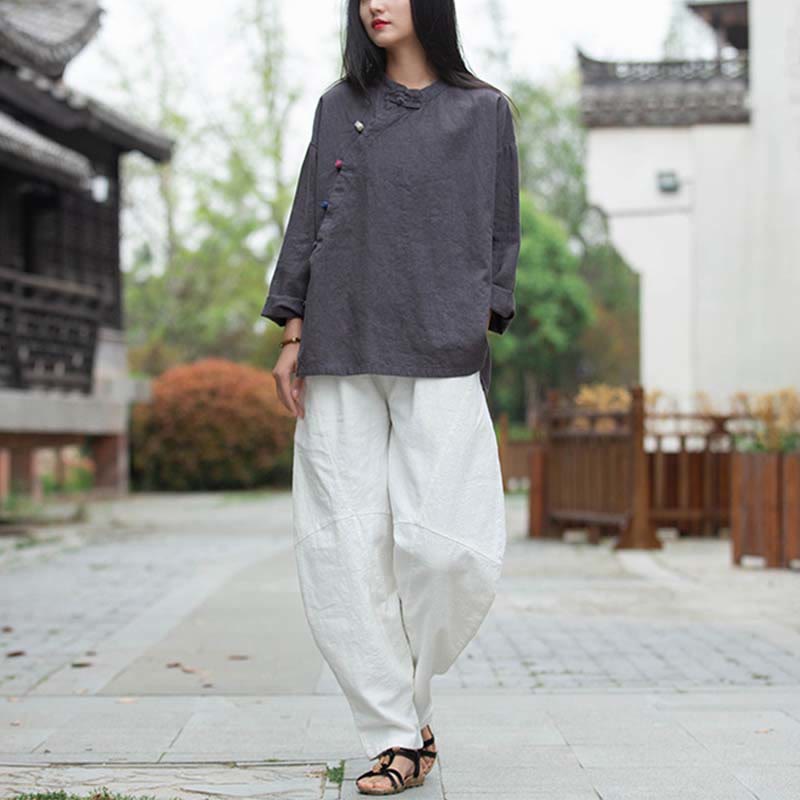 Blusa de lino de ramio con Buddha Stones , camisa para mujer, ropa estilo Hanfu chino - image 8