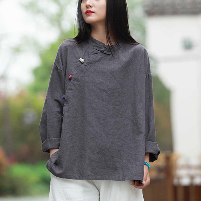 Blusa de lino de ramio con Buddha Stones , camisa para mujer, ropa estilo Hanfu chino - image 1
