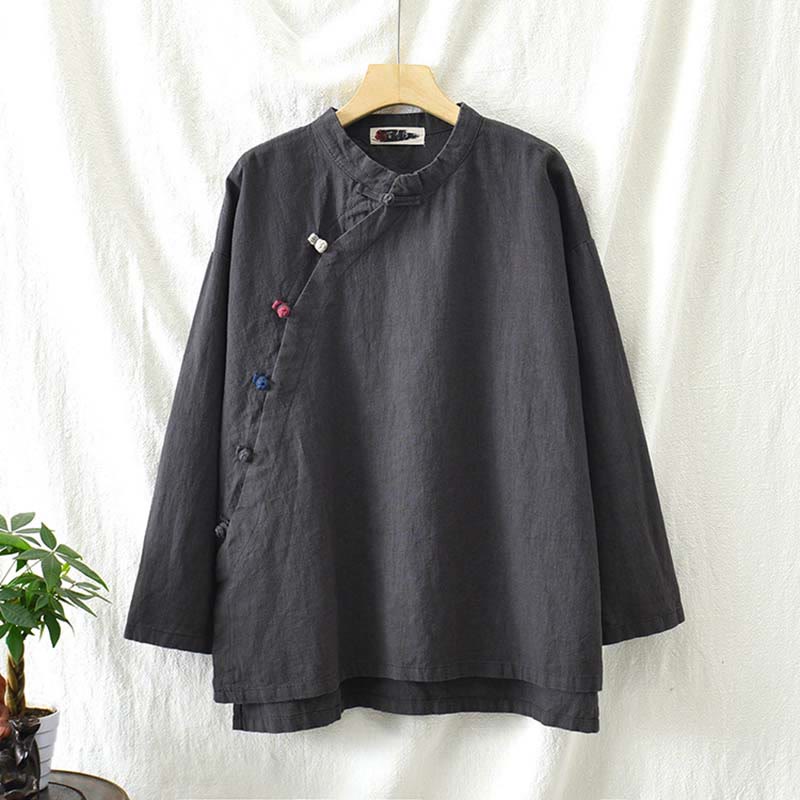 Blusa de lino de ramio con Buddha Stones , camisa para mujer, ropa estilo Hanfu chino - image 10