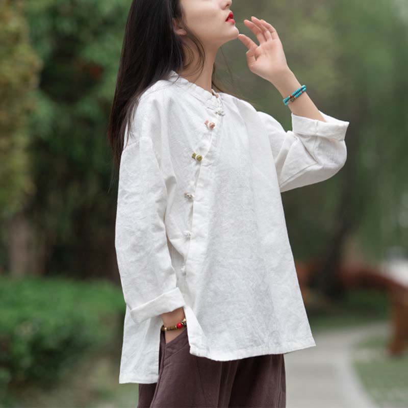 Blusa de lino de ramio con Buddha Stones , camisa para mujer, ropa estilo Hanfu chino - image 13