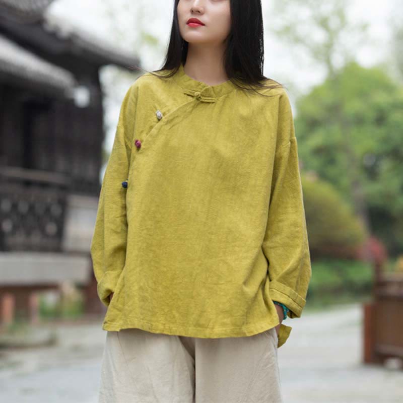 Blusa de lino de ramio con Buddha Stones , camisa para mujer, ropa estilo Hanfu chino - Amarillo (busto 120 cm) (solo parte superior) - image 25