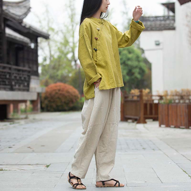 Blusa de lino de ramio con Buddha Stones , camisa para mujer, ropa estilo Hanfu chino - image 31