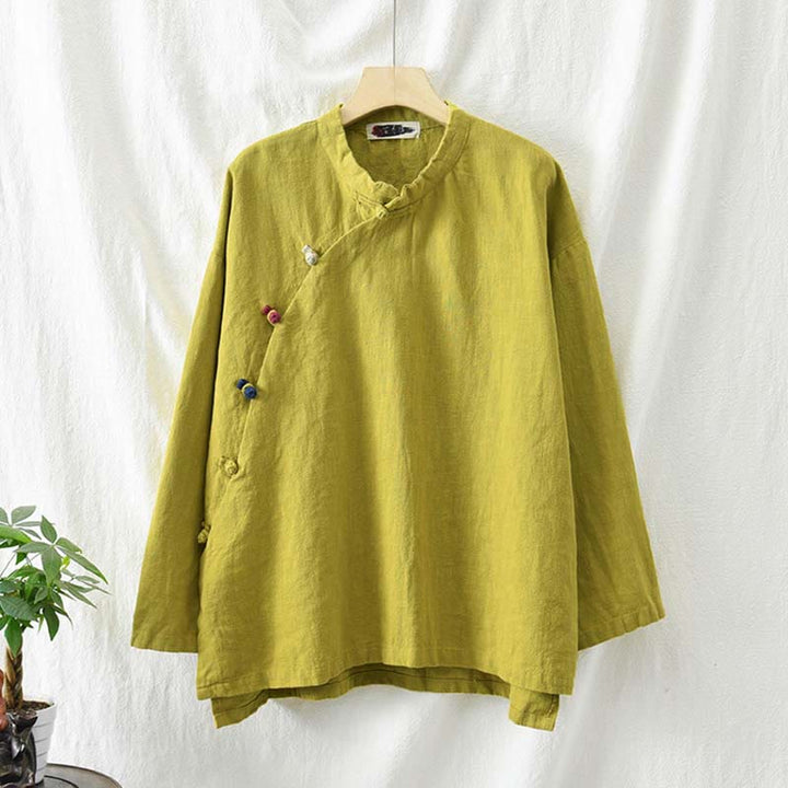 Blusa de lino de ramio con Buddha Stones , camisa para mujer, ropa estilo Hanfu chino - image 33
