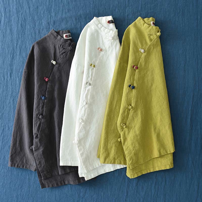 Blusa de lino de ramio con Buddha Stones , camisa para mujer, ropa estilo Hanfu chino - image 34