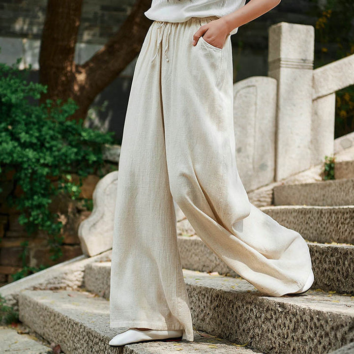 Pantalones de pierna ancha lisos con Buddha Stones , pantalones de yoga para mujer con bolsillos - Beige - US6, UK/AU10, EU38 (L)  - image 0