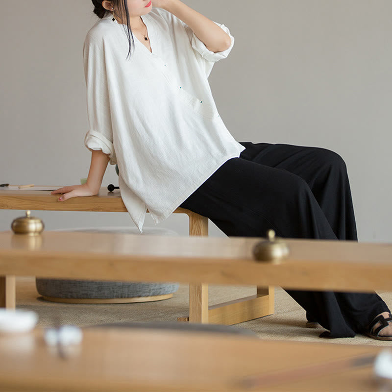 Blusa con Buddha Stones, camisa de mujer, Top de manga larga, ropa estilo Hanfu chino - image 10