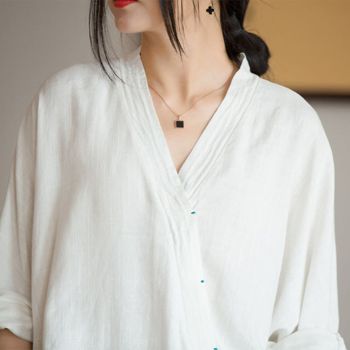 Blusa con Buddha Stones, camisa de mujer, Top de manga larga, ropa estilo Hanfu chino - image 5