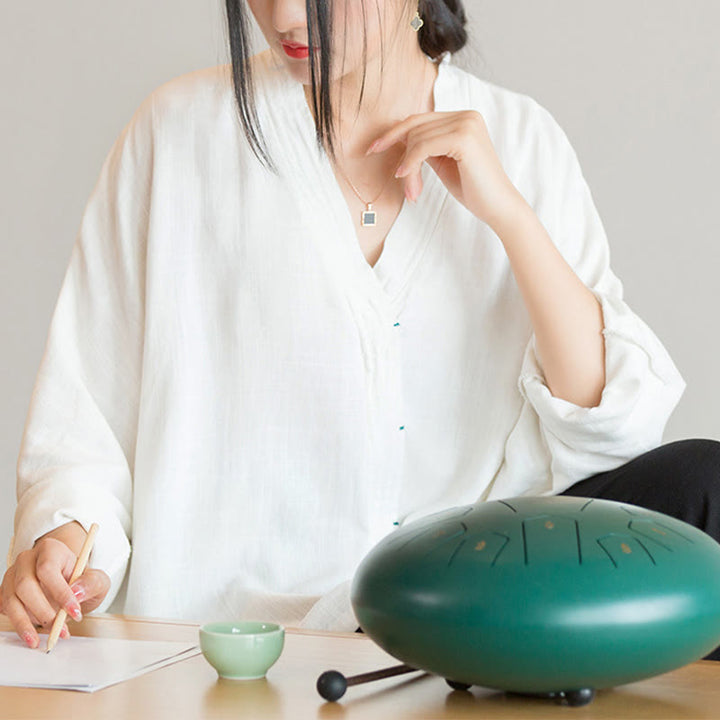 Blusa con Buddha Stones, camisa de mujer, Top de manga larga, ropa estilo Hanfu chino - image 7