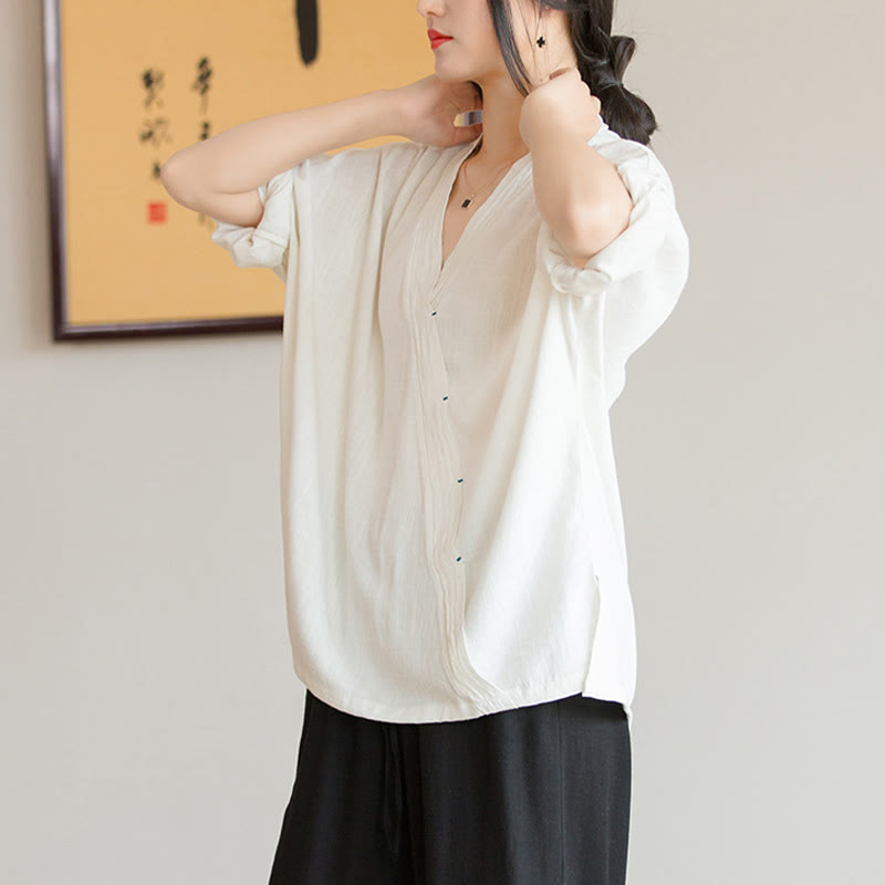 Blusa con Buddha Stones, camisa de mujer, Top de manga larga, ropa estilo Hanfu chino - image 4