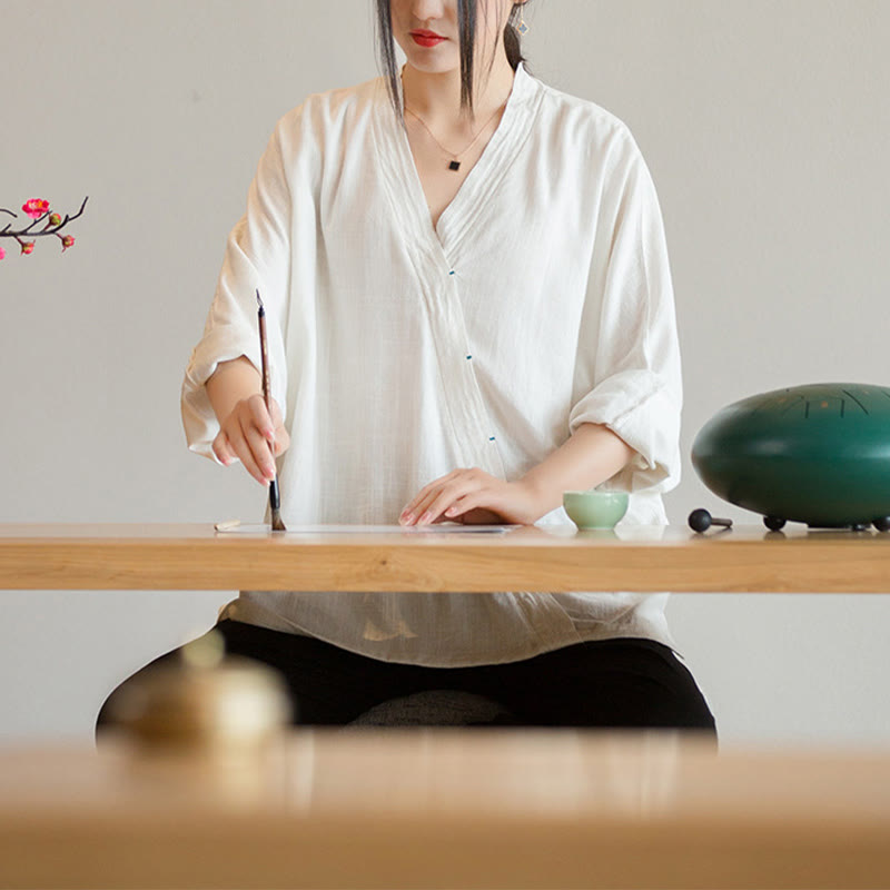 Blusa con Buddha Stones, camisa de mujer, Top de manga larga, ropa estilo Hanfu chino - image 8