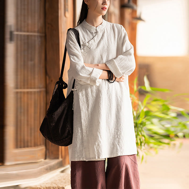 Blusa de lino y algodón Vintage con Buddha Stones, camisa de manga larga para mujer, Top Hanfu chino - image 3