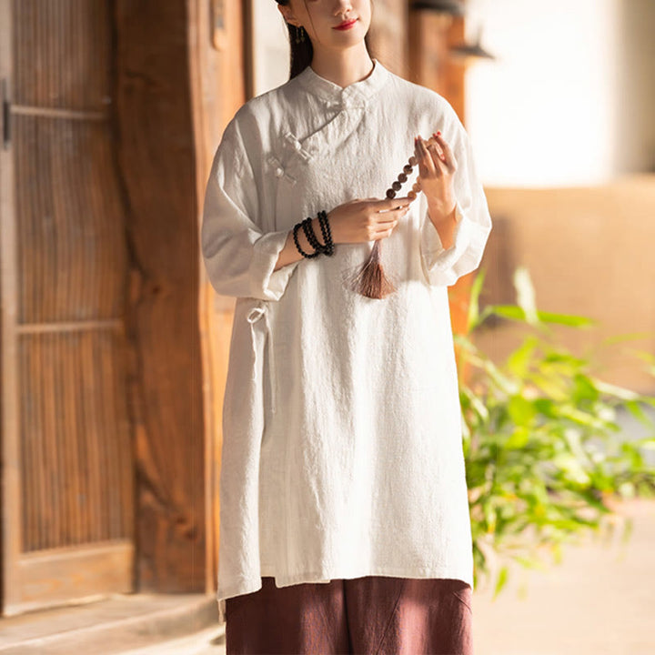Blusa de lino y algodón Vintage con Buddha Stones, camisa de manga larga para mujer, Top Hanfu chino - image 6