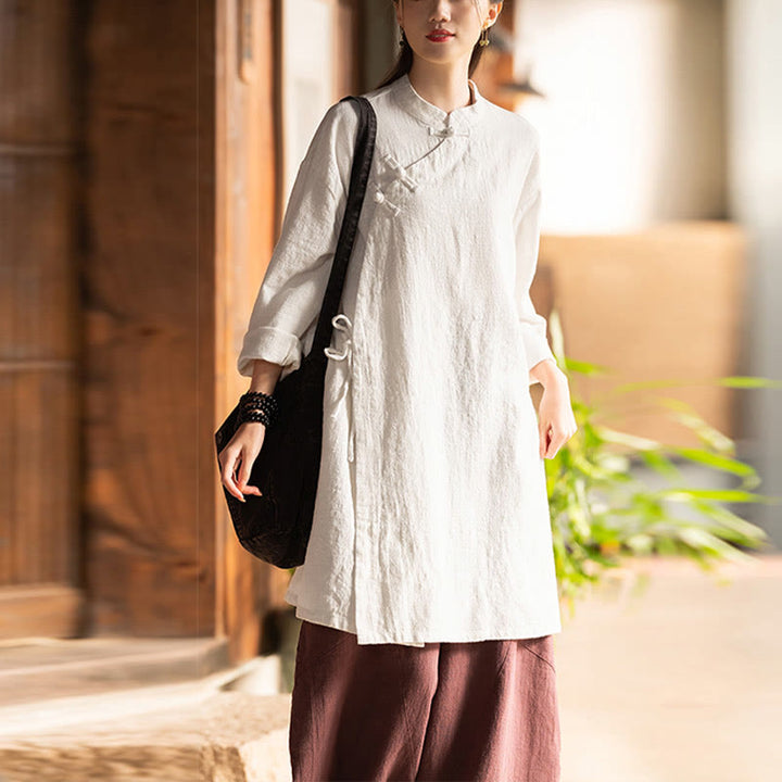 Blusa de lino y algodón Vintage con Buddha Stones, camisa de manga larga para mujer, Top Hanfu chino - image 4