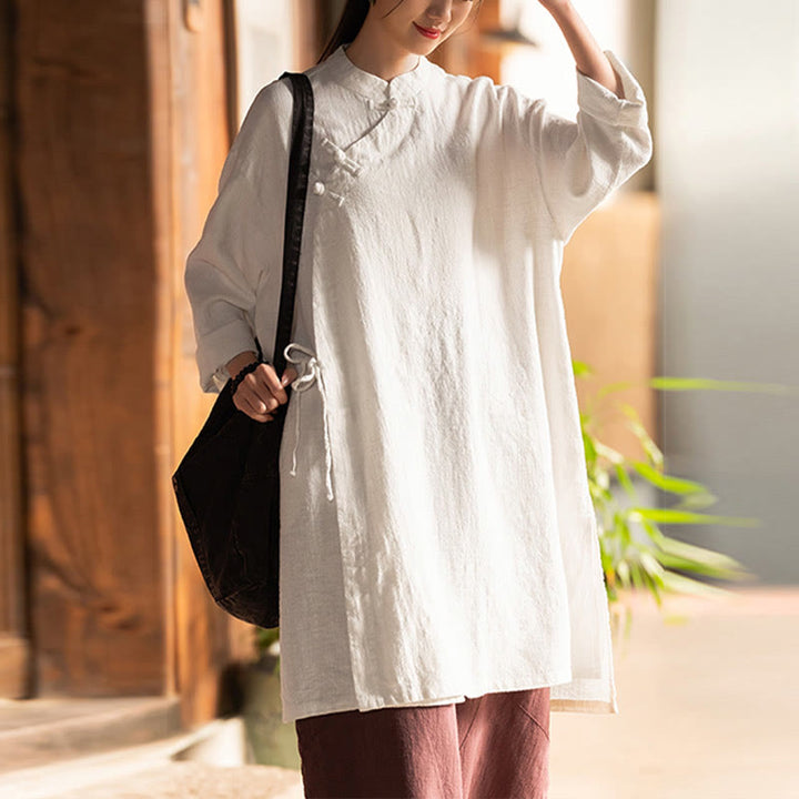 Blusa de lino y algodón Vintage con Buddha Stones, camisa de manga larga para mujer, Top Hanfu chino - image 5