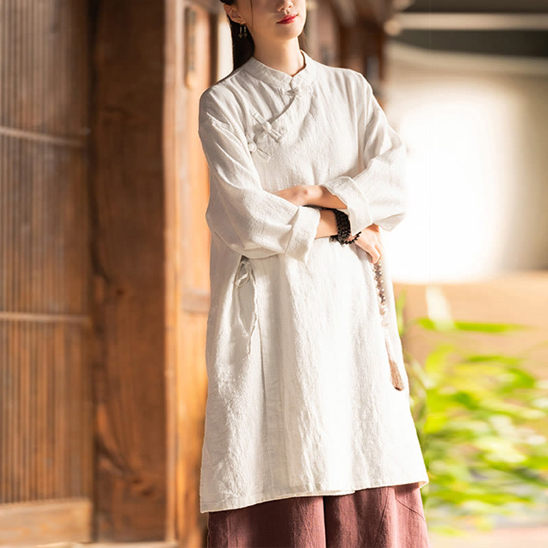 Blusa de lino y algodón Vintage con Buddha Stones, camisa de manga larga para mujer, Top Hanfu chino - image 1