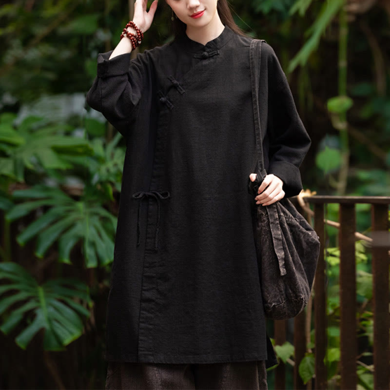 Blusa de lino y algodón Vintage con Buddha Stones, camisa de manga larga para mujer, Top Hanfu chino - Negro (Busto 130 cm) (Solo la parte superior) - image 15
