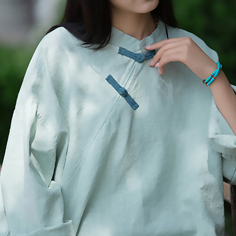 Blusa suelta de lino de ramio con Buddha Stones , camisa de manga larga para mujer, Top Hanfu chino - image 4