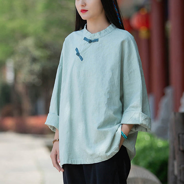 Blusa suelta de lino de ramio con Buddha Stones , camisa de manga larga para mujer, Top Hanfu chino - image 2