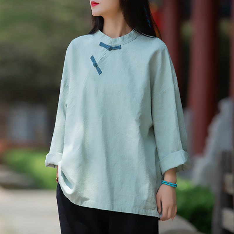Blusa suelta de lino de ramio con Buddha Stones , camisa de manga larga para mujer, Top Hanfu chino - image 1