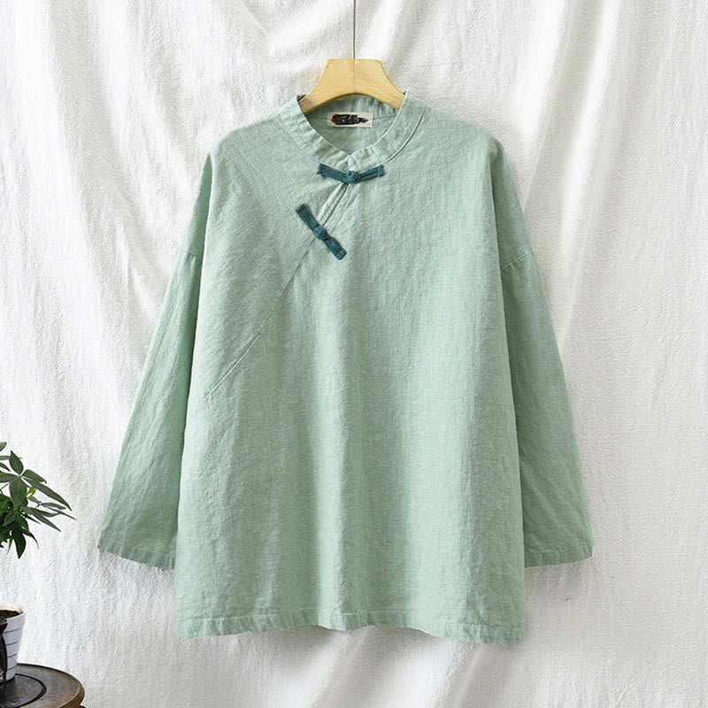 Blusa suelta de lino de ramio con Buddha Stones , camisa de manga larga para mujer, Top Hanfu chino - image 10