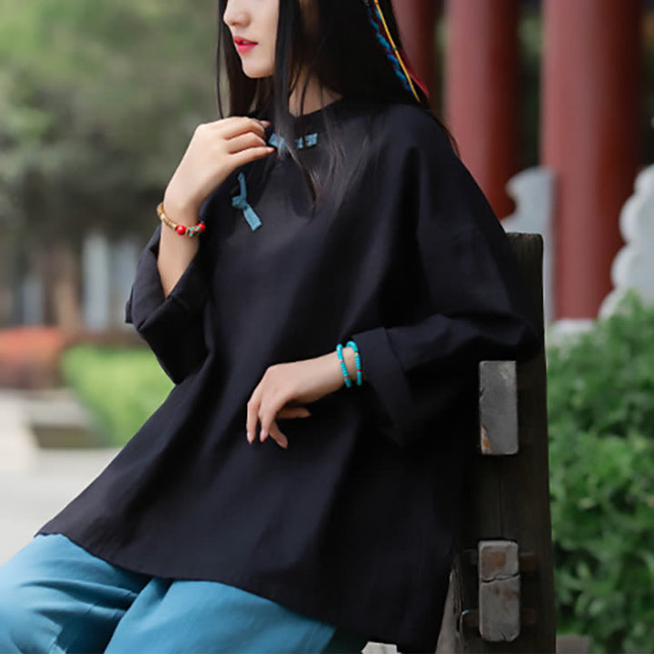 Blusa suelta de lino de ramio con Buddha Stones , camisa de manga larga para mujer, Top Hanfu chino - image 13