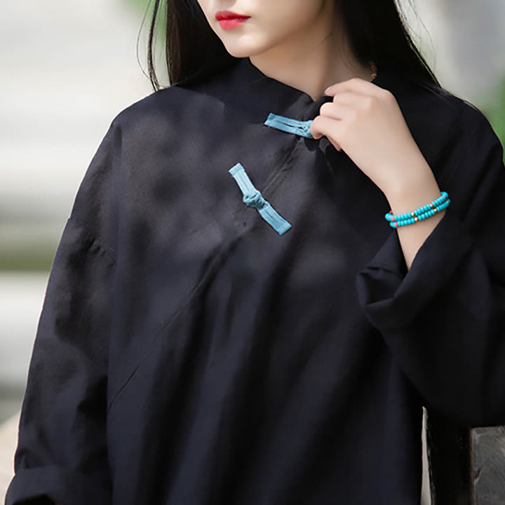 Blusa suelta de lino de ramio con Buddha Stones , camisa de manga larga para mujer, Top Hanfu chino - image 17