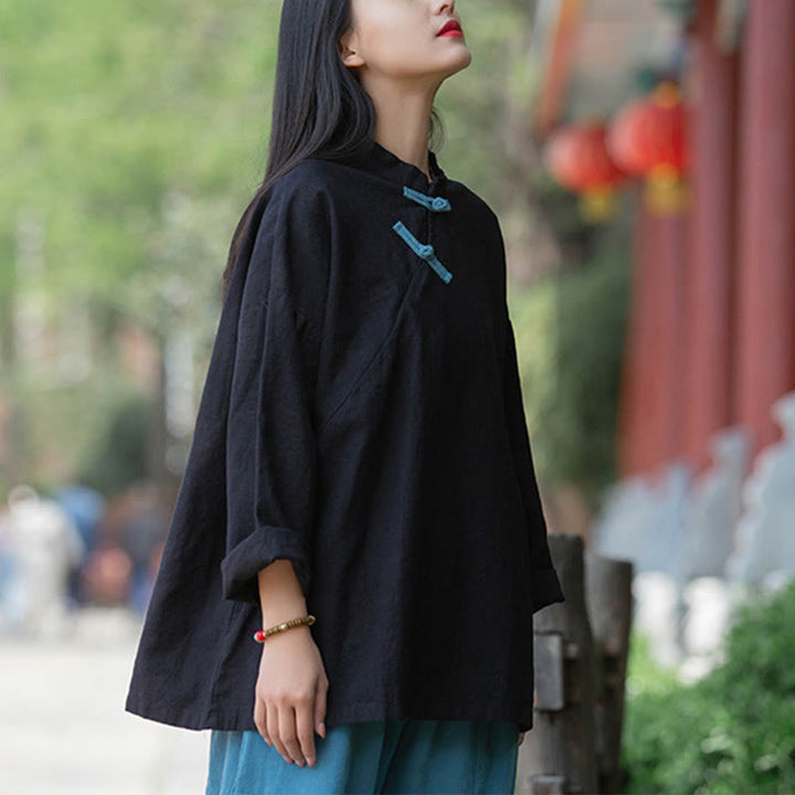 Blusa suelta de lino de ramio con Buddha Stones , camisa de manga larga para mujer, Top Hanfu chino - image 15