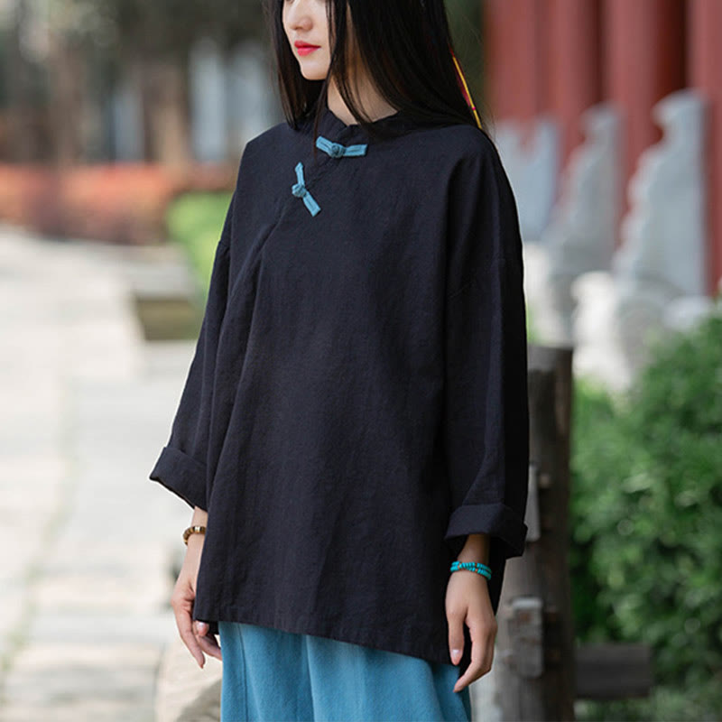 Blusa suelta de lino de ramio con Buddha Stones , camisa de manga larga para mujer, Top Hanfu chino - image 16