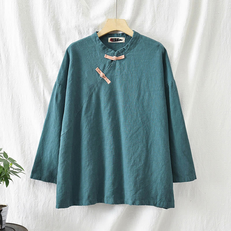 Blusa suelta de lino de ramio con Buddha Stones , camisa de manga larga para mujer, Top Hanfu chino - image 26