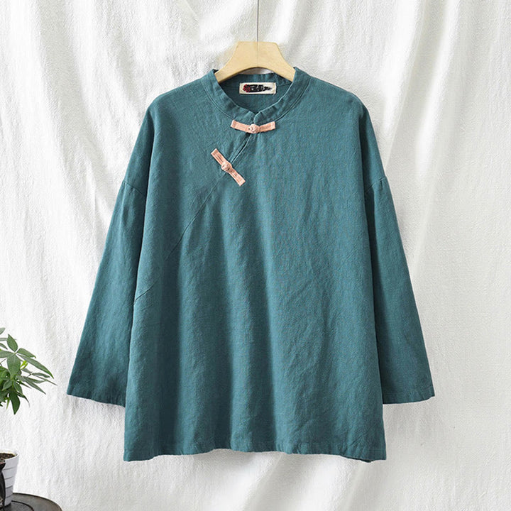 Blusa suelta de lino de ramio con Buddha Stones , camisa de manga larga para mujer, Top Hanfu chino - image 26