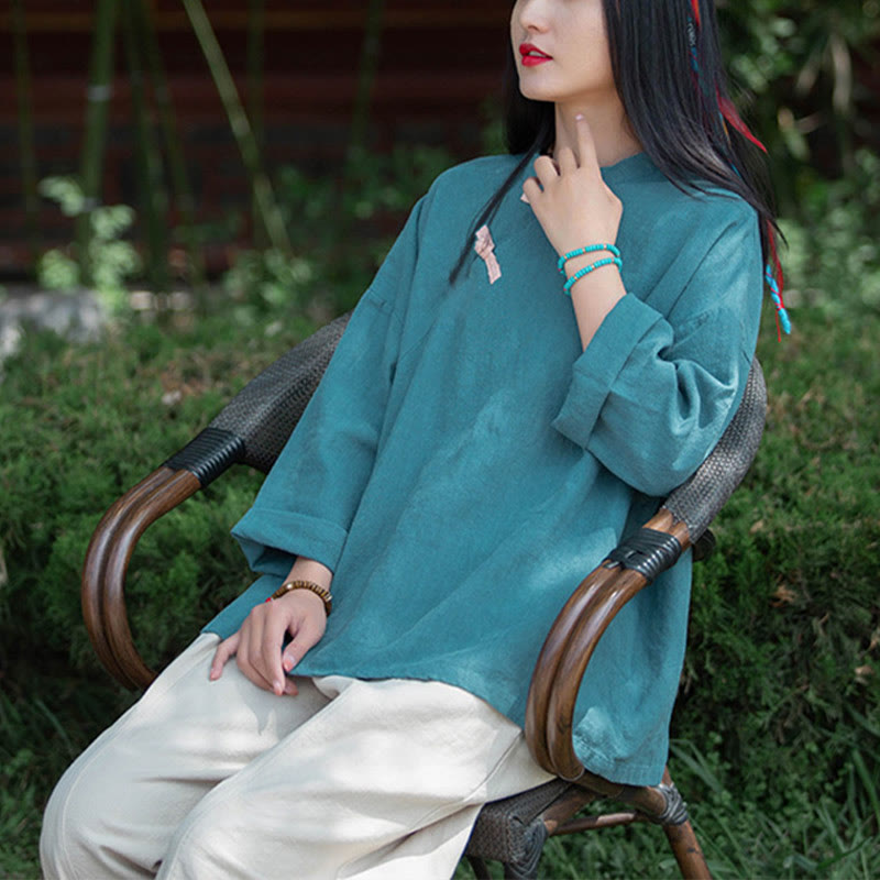 Blusa suelta de lino de ramio con Buddha Stones , camisa de manga larga para mujer, Top Hanfu chino - image 24