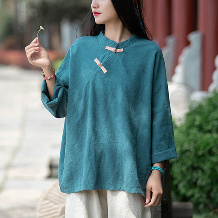 Blusa suelta de lino de ramio con Buddha Stones , camisa de manga larga para mujer, Top Hanfu chino - image 20