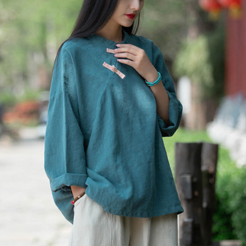Blusa suelta de lino de ramio con Buddha Stones , camisa de manga larga para mujer, Top Hanfu chino - image 21