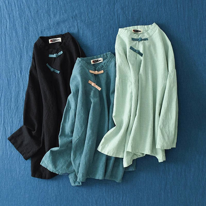 Blusa suelta de lino de ramio con Buddha Stones , camisa de manga larga para mujer, Top Hanfu chino - image 27