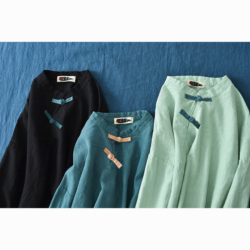 Blusa suelta de lino de ramio con Buddha Stones , camisa de manga larga para mujer, Top Hanfu chino - image 28