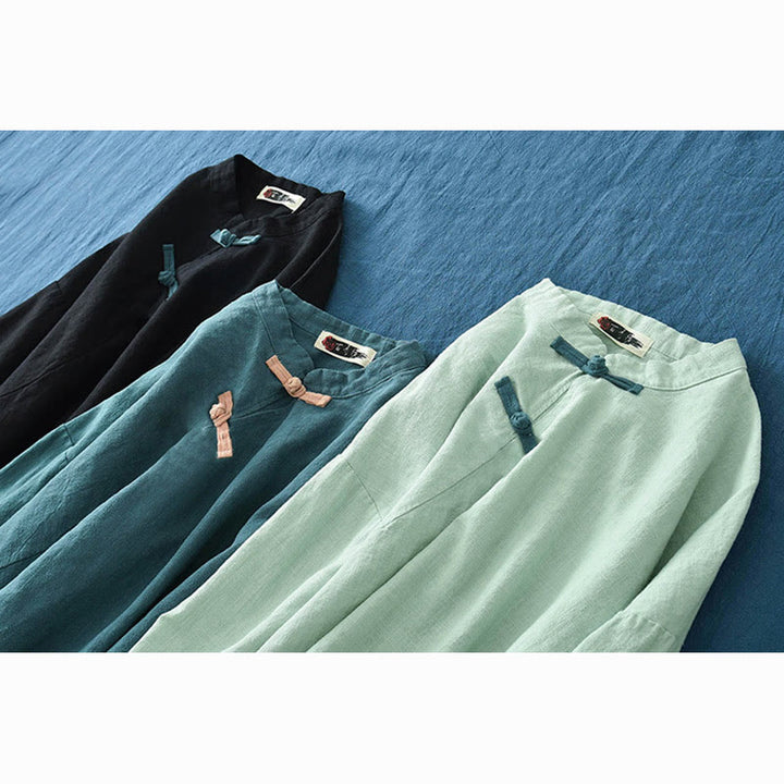 Blusa suelta de lino de ramio con Buddha Stones , camisa de manga larga para mujer, Top Hanfu chino - image 29