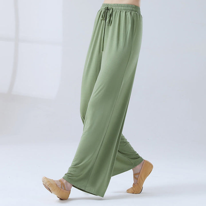 Pantalones anchos de la pierna del cordón modal flojo de las piedras de Buddha Stones para la danza de la yoga - Verde claro - US12, UK/AU16, EU44 (3XL) - image 0