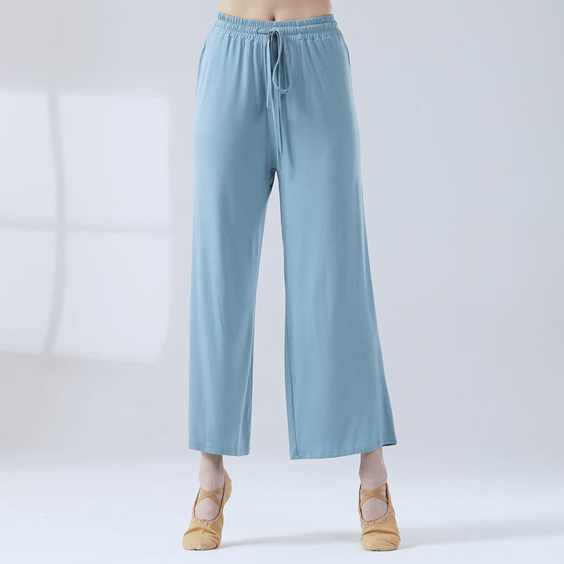 Pantalones anchos de la pierna del cordón modal flojo de las piedras de Buddha Stones para la danza de la yoga - Azul - US12, UK/AU16, EU44 (3XL) - image 5