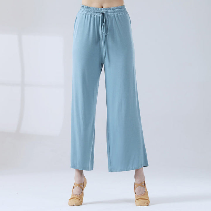 Pantalones anchos de la pierna del cordón modal flojo de las piedras de Buddha Stones para la danza de la yoga - Azul - US12, UK/AU16, EU44 (3XL) - image 5