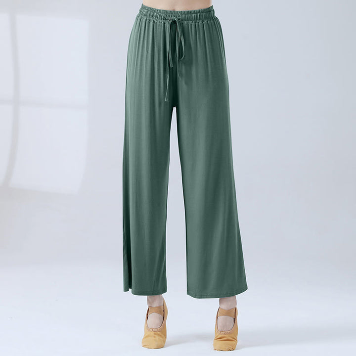 Pantalones anchos de la pierna del cordón modal flojo de las piedras de Buddha Stones para la danza de la yoga - Verde mar claro - US12, UK/AU16, EU44 (3XL) - image 8