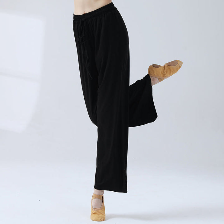 Pantalones anchos de la pierna del cordón modal flojo de las piedras de Buddha Stones para la danza de la yoga - Negro - US12, UK/AU16, EU44 (3XL) - image 9
