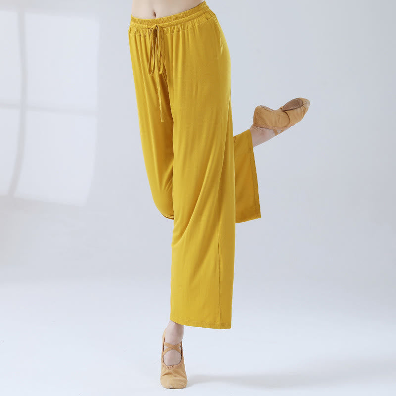 Pantalones anchos de la pierna del cordón modal flojo de las piedras de Buddha Stones para la danza de la yoga - Amarillo - US12, UK/AU16, EU44 (3XL) - image 13