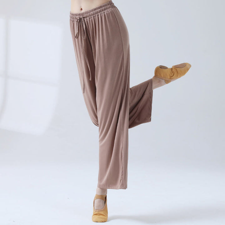 Pantalones anchos de la pierna del cordón modal flojo de las piedras de Buddha Stones para la danza de la yoga - Caqui - US12, UK/AU16, EU44 (3XL) - image 11